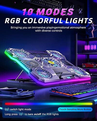 ChillCore Laptop Cooling Pad, RGB Laptop Fan Cooling Pad 9 Fans for 15.6-19.3 Inch Laptops, Gaming Laptop Cooler with 8 Height Stands, 2 USB Ports - A21 Pattern thumbnail 3