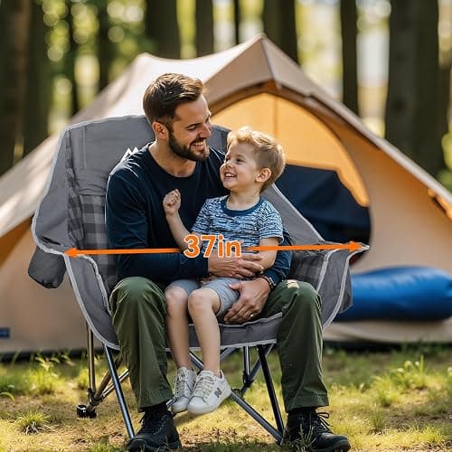 Huskfirm 2 Pack Camping Chairs Oversized Padded Camping Chair Heavy-Duty Foldable Camping Chairs with Cup Holder and Cooler Bag Portable Lawn Chair for Sports Outdoors-Support 450LBS, Grey thumbnail 4