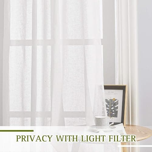NICETOWN White Sheer Linen Curtains for Living Room 84 inch Length 2 Panels Set, Grommet Semi Sheer Privacy with Light Filtering Flax Window Treatments for Bedroom, W52 x L84 thumbnail 3