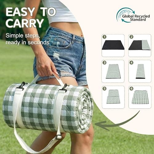Genovega Waterproof Picnic Blanket Beach Outdoor Camping Mat Rug Extra Large Foldable Cute Big Travel Essential Accessories Gift Park Patio Lawn Garden Grass Ground Music Festival Must Have Checkered thumbnail 5