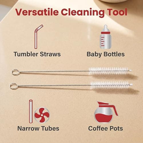 4 Pack Straw Cleaner Brush, Reusable Metal Handles Straw Cleaner Brush Extra Long for Stanley Mug 40, 30, 20 oz, 10mm Wide for Sippy Cup, Water Bottle and Tubes (Clear） thumbnail 7