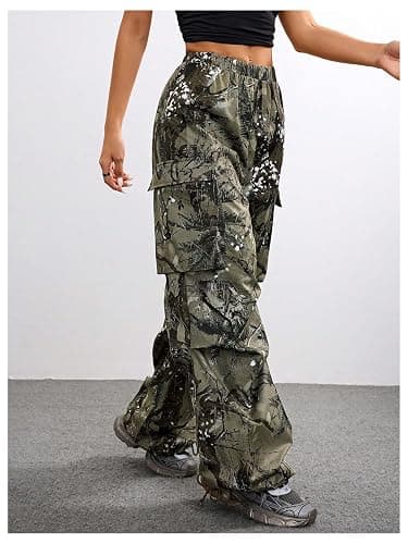 SOLY HUX Girl's Cargo Pants Camo Print Elastic Waist Straight Leg Baggy Streetwear Pants with Pockets thumbnail 3