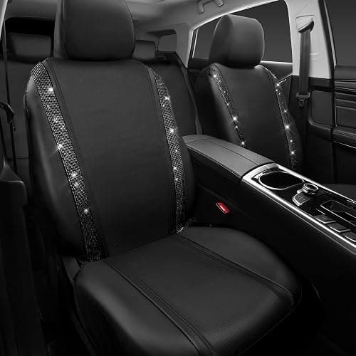 CAR PASS Leather Bling Diamond Car Seat Covers 2 Front Interior Sets, Waterproof Universal Shining Glitter Crystal Sparkle Fit for 95% Automotive Truck SUV Cute Women Girl, Black Rhinestone thumbnail 7