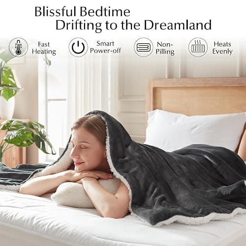 SNUGSUN Electric Heated Blanket Throw Size, Soft and Cozy Thickened Flannel and Sherpa Electric Blanket for Bed, Automatic Safety System 6 Heating Levels & 10 Hours Auto-Off, 50"x60" Slate Grey thumbnail 4