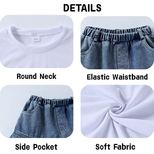 Afsmlys Tween Girl Clothes Short Sleeve Bow Knot Top + Denim Mini Skirt Teen Girl Clothing, Size 8-13 Years thumbnail 6