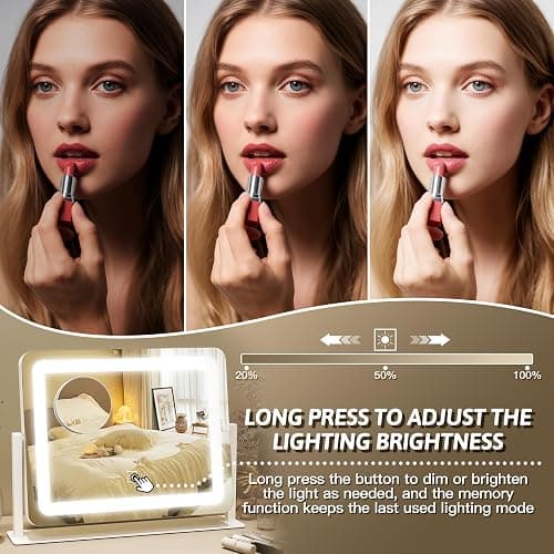 FENNIO Vanity Mirror with Lights, 12" x 16" Lighted Makeup Mirror with Smart Touch Control, 3 Color Modes & Brightness Adjustable, LED Makeup Mirror with 10X Magnification, 360° Rotation for Bedroom thumbnail 4