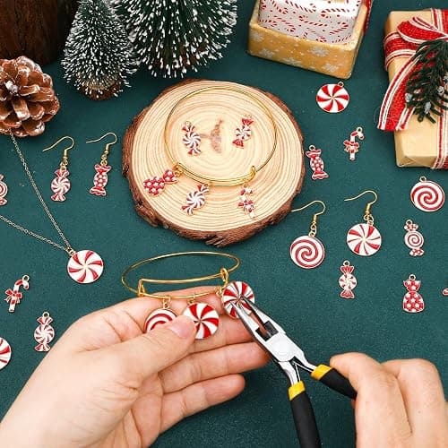 DTOFOOT Christmas Charms, 60Pcs Christmas Candy Charms for Jewelry Making, Holiday Red White Candy Cane Charm Pendants for Bracelet Necklace Earrings Making DIY Crafts thumbnail 5