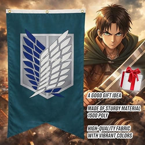 RARELEMON Attack On Titan Scout Regiment Logo Tapestry Wall Hanging Art 30" x 50" thumbnail 4