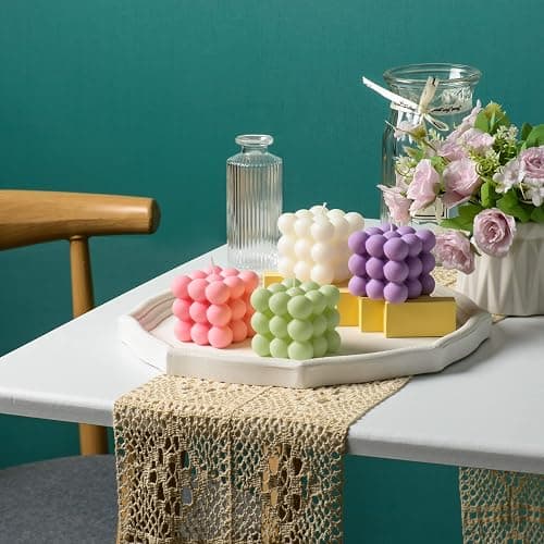ACITHGL Bubble Candle - Cube Soy Wax Candles, Home Decor Candle, Scented Candle Set 4 Pieces, Home Use and Gifting (White+Green+Pink+Purple) - White+Green+Pink+Purple thumbnail 5