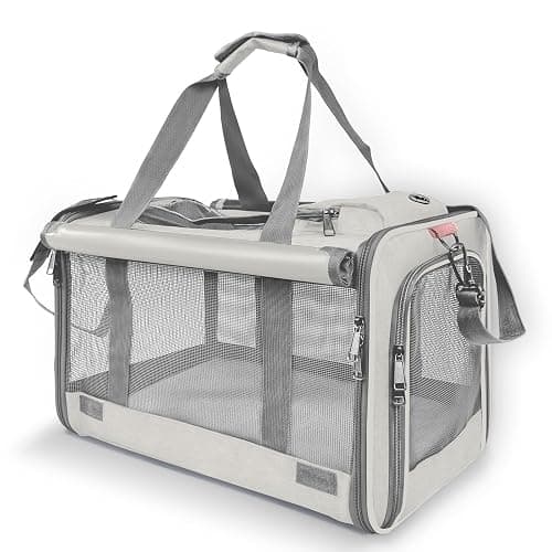 GAPZER Pet Carrier for Large Cat Soft-Sided Animal Traveling Bag for Medium Cat up to 20lbs / Washable Small Dog Puppy 10 lbs Crate Case with Privacy Curtains for Home Outdoor Travel Beige White - Image 1