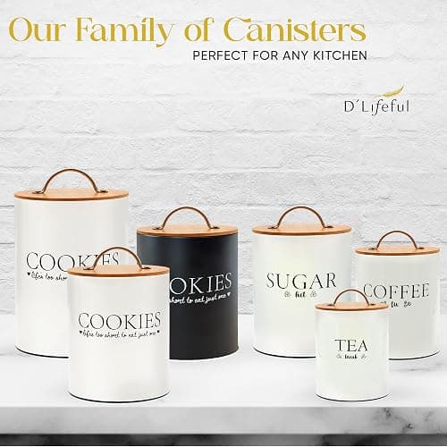 D'Lifeful Cookie Jar with Airtight Bamboo Lid – 1.1 Gallon Cute and Decorative Cookie Storage for Kitchen Countertop – Farmhouse Storage Tin for Freshness – Great Gift Idea (Off White) thumbnail 8