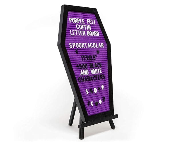 Nomnu Coffin Letter Board, Purple Goth Decor w/Bat Stickers, Spooky Emojis | Wood and Felt board 17x10.5 inches +650 characters 80+ spooky seasonal emojis, sawtooth hanger. Tabletop Stand thumbnail 8