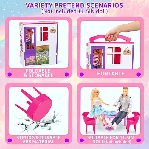 Style Shine Doll House Portable & Foldable Dollhouse w/ 60+ Pcs & 2 Dolls, Play House Toy with Bedroom Kitchen Furniture Camping Playset, Playhouse Gift for Girl Kid Toddler thumbnail 6