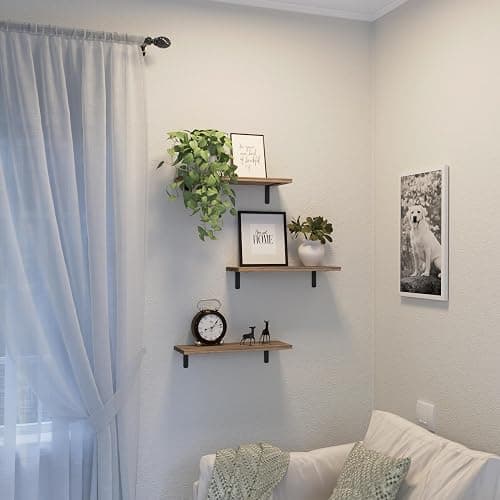 DOLLFIO Floating Shelves, 3 Sets Wall Shelves, Wooden Floating Shelves for Wall Décor, Wall Mounted Floating Bathroom Shelf for Storage, Floating Book Shelf for Bedroom, Living Room – Rustic Brown thumbnail 6