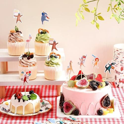 AmazingSpark 24 Pcs Animal Parade Cupcake Toppers Safari Cupcake Picks Woodland Jungle Cake Decorations for Jungle Theme Baby Shower Zoo Wild Animal Birthday Party Supplies thumbnail 2