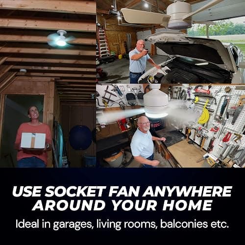 Bell+Howell Socket Breeze Modern Ceiling Fans with LED Lights, 10" LED E26/E27 Screw Base Mini Light Socket Fan with Cord for Bedroom, Living Room, Kitchen, Balcony thumbnail 7
