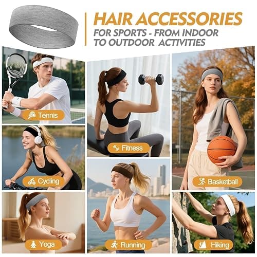 Headbands for Women and Men - 8 Pcs Black White Headband Hair Bands Accessory Stretchy Soft Fabric Sweat Head band for Workout Sport Stocking Stuffers for Men Women Husband Wife Friend Christmas Gifts thumbnail 6