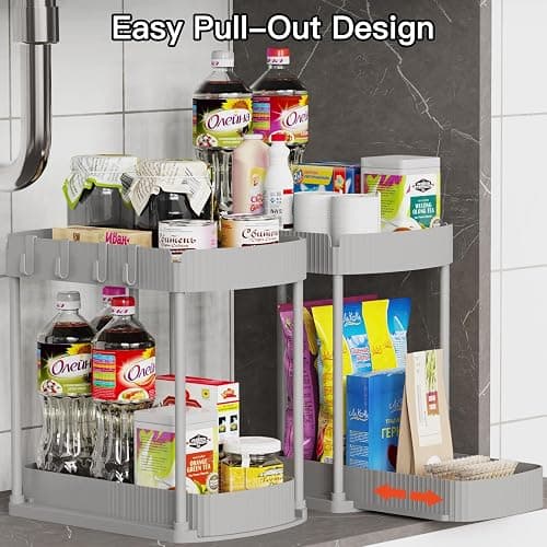 Ukeetap 2 Pack Multi-Purpose Pull-Out Storage Organizers, Under Sink Organizers and Storage for Bathroom & Kitchen, Under Cabinet Organizers and storage, 12.8 Inch, Grey - Gray - 12.8 Inch thumbnail 4