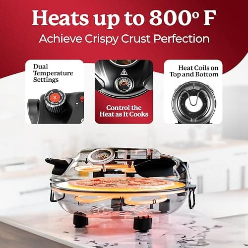 PIEZANO Crispy Crust Pizza Oven by Granitestone – 12 Inch Electric Pizza Oven Indoor Countertop Maker with Ceramic Stone Heats up to 800˚F for Stone Baked Pizzeria Style at Home As Seen on TV Products thumbnail 4