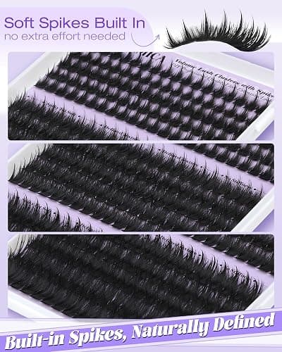 Volume Lash Clusters Kit with Spikes Manga Eyelash Clusters Wispy Cluster Eyelash Extensions Kit 12-20mm D Curl Spiky Individual Lashes DIY Lash Extension Kit with Quick-Dry Bond & Seal, Lash Tweezer thumbnail 3