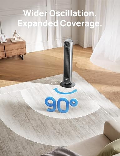 Dreo Tower Fan for Bedroom, 25ft/s Velocity Quiet Floor Fan, 90° Oscillating Fans for Indoors with 4 Speeds, 4 Modes, 8H Timer, Bladeless Fan, Standing Fans, Silver, Nomad One (DR-HTF007) thumbnail 6