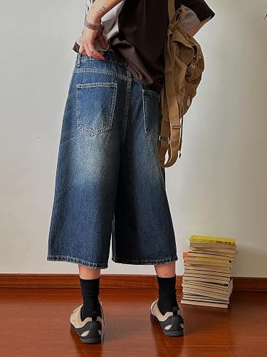 POHADON Women Y2k Baggy Jorts Vintage Wide Leg Long Jean Shorts Loose Fit Capri Denim Shorts Trendy Grunge Vintage Streetwear thumbnail 5