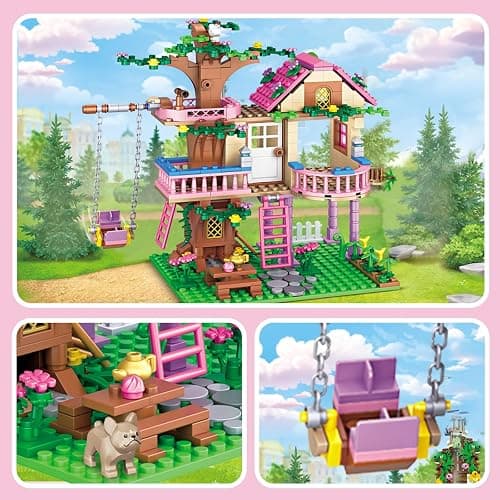 HSANHE Tree House Building Set Compatible with Friends, 504 PCS Forest House Building Kit Birthday Gift for Kids Girls Boys Age 6-12 Years（7652） thumbnail 3