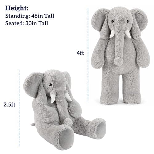 Vermont Teddy Bear Giant Elephant Stuffed Animal | Soft Emotional Support Elephant Plush, Crafted in USA | 4 Ft | Plush Toy for Kids & Adults | Giant Collection thumbnail 3
