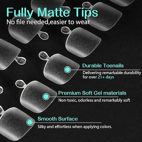 UNA GELLA Toe Nail Tips 216Pcs Short Square False Soft Gel Full Cover Fake Toe Nails Matte Toe Nails 12 Sizes Pre-Shape Fake Toenails Gel Toe Nail Tips for Nail Extension Home DIY Nail Salon thumbnail 4