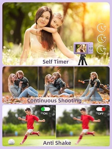 Digital Camera FHD 1080P, Camkory Point and Shoot Digital Cameras with 32GB Card, 16X Zoom, Two Batteries, Lanyard, 44MP Small Camera Gift for Kids Boys Girls Students, Purple thumbnail 4
