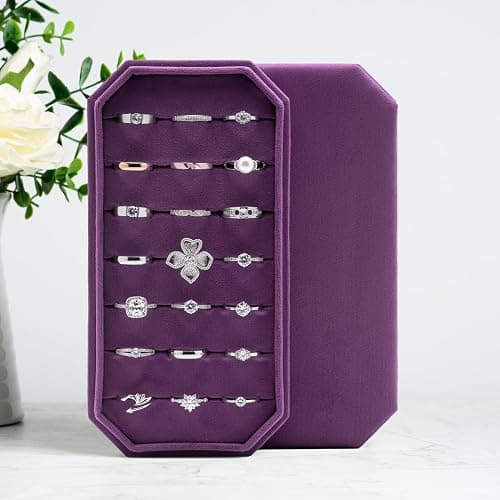 COWFEX Velvet Ring Organizer Display Tray Jewelry Box Earring Holder Case for Wedding Birthday Christmas Day (Purple) thumbnail 2
