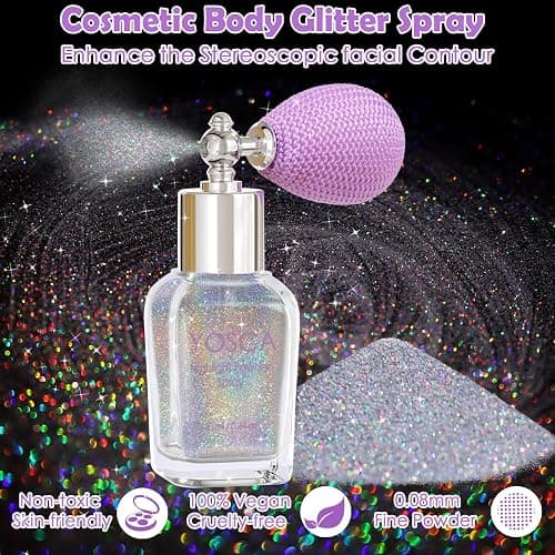 Yosca Body Glitter Spray, 30ML Loose Laser Body Shimmer Powder Holographic Hair Spray Silver Glitter Sparkle Highlighter Makeup Festival Rave Accessories for Clothes Hair Face Nail Art - Rainy Rainbow thumbnail 3