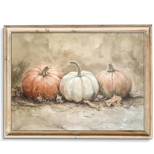 uniro Rustic Autumn Pumpkin Painting Wall Art, Pumpkin Still Life Painting, Rustic Fall Art,Vintage Autumn Wall Print,Halloween utumn Decor,Thanksgiving Art for Living Room, Bedroom - unframe 8" x 10" - Image 1