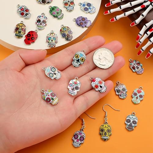 XJWWHZ 64Pcs Halloween Skull Charms, Halloween Alloy Charm Enamel Pendant Charms for Jewelry Making, Bracelet, Earring thumbnail 5