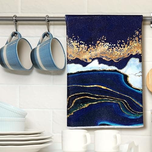 Geyoga 4 Pcs Christmas Marble Kitchen Towels Blue and Gold Hand Dish Towels Absorbent Marble Tea Washcloths for Christmas Xmas Winter Bathroom Decor Kitchen Accessories Gifts thumbnail 6