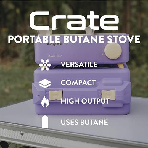 Gas One Butane Fuel Camp Stove – Crate Series - Mini Stove for Camping, Hiking – Portable Gas Stove with Spiral Flame – Even Heat Distribution – Modern and Easy to Use (Violet) thumbnail 4