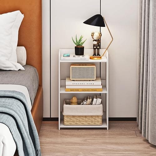 HAYOFAMY 3 Tier End Table Nightstand White, Small Bookshelf with Open Shelf, Narrow Side Table Bedside Table for Bedroom, Living Room, Office, Bathroom thumbnail 4