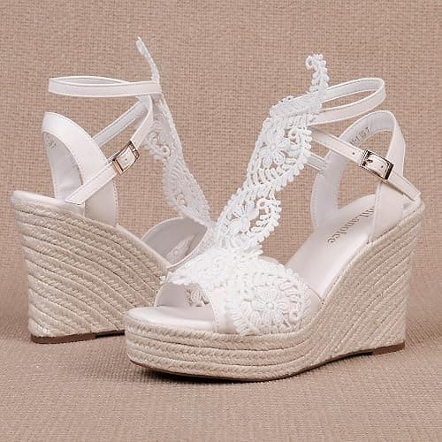 MiLanolce Women's Platform Sandals Wedge Open Toe Ankle Strap lace Wedding Shoes Bridesmaid Shoes thumbnail 4