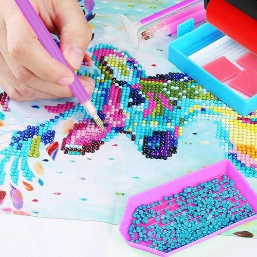 Ymapinc 15Pcs Diamond Art Pens Tools with 5 Drill Pen, 5 Tray, Glue Clay, Diamond Dot Pen, Rhinestone Picker Painting Tool Kit Accessories for Kids Adults DIY Crafts, Purple thumbnail 3