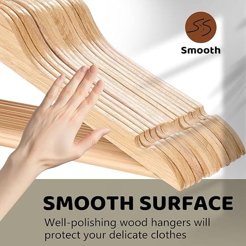 Edergoo Wooden Hangers 20 Pack, Durable Wood Hangers with 360° Swivel Hook & Notches, Slim Coat Hanger Wooden for Closet, Natural thumbnail 5