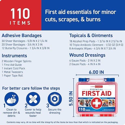 Care Science First Aid Kit, 110 Pieces | Professional Use for Travel, Work, School, Home, Car, Emergency, Survival, Camping, Hiking, and More thumbnail 7