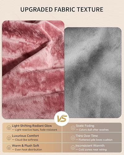 GarveeHome Queen Size Electric Blanket with Dual Controls, Pink Soft Heated Blanket, Velvet Cozy Fast Heating Blankets, 4 Heat Settings & 10H Auto Off, Over-Heat Protection, ETL Certified, 84" x 90" thumbnail 7