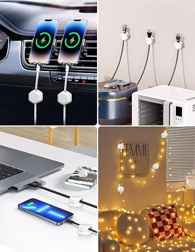 Cord Holder - Magnetic Cable Clips - Under Desk Cable Management - Adhesive Wire Holder Keeper Organizer for Desk, Nightstand, Phone Charger, Computer, Home, Office, Car (6pcs) thumbnail 7