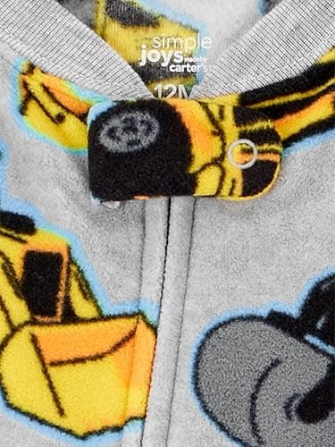 Simple Joys by Carter's Toddlers and Baby Boys' Loose-Fit Flame Resistant Fleece Footed Pajamas, Pack of 3 - 2T - Grey Construction/Navy Dinosaur/Orange Stripe thumbnail 3