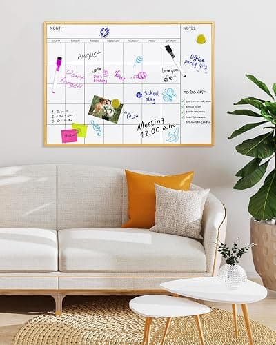 VUSIGN Magnetic Monthly Calendar Whiteboard, 17'' x 23'' Dry Erase Calendar for Wall Office School Home, Gold Wooden Frame thumbnail 2