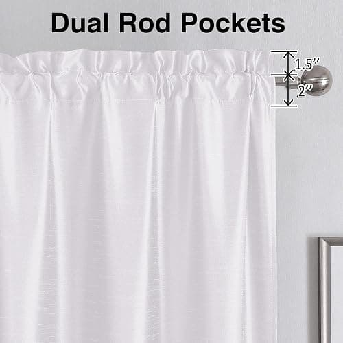 Chyhomenyc Uptown White Faux Silk Curtains 96 Inch Length 2 Panels for Bedroom, Shiny Luxury Light Filtering Slub Textured Soft Fabric Rod Pocket Window Drapes, Each 40x96 Inches, 8 FT thumbnail 7