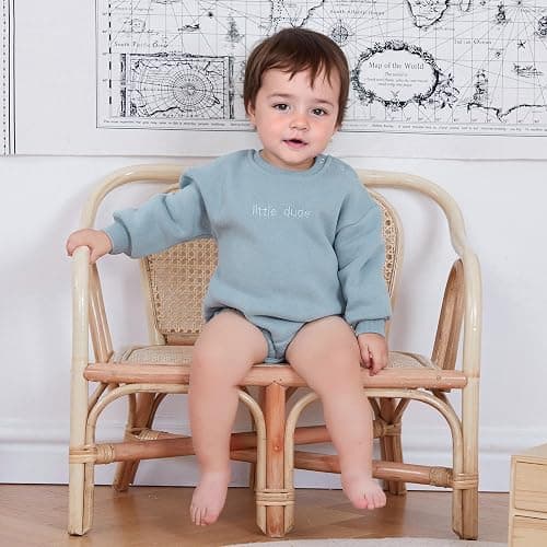 VISGOGO Newborn Infant Baby Boy Girls Oversized Romper Little Dude Sweater Onesie Coming Home Outfit Neutral Clothes - 0-3 Months - Blue thumbnail 2