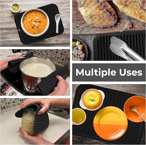 Linda's Essentials Silicone Trivets for Hot Pans and Pots (2 Pack) - Multipurpose Silicone Heat Resistant Mat and Pot Holder Trivet (30 x 23cm) - Heatproof Mats for Kitchen (Black) thumbnail 6