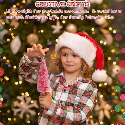 Soaoo 12 Pack Bottle Brush Christmas Trees with Bow 5 6 8 10 Inches Artificial Christmas Tree Decorations with Wood Base for Winter Snow Miniature Scene Tabletop Decor(White, Pink, Dark Pink) thumbnail 7