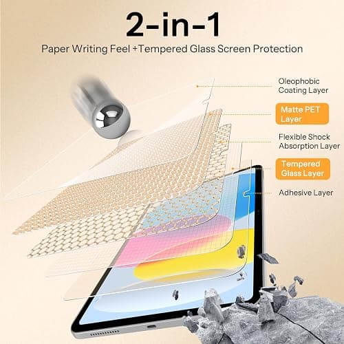 SPARIN 2 Pack Paper Glass Screen Protector for iPad A16 11th/10th Generation (11’’/10.9’’ 2025/2022),Tempered Glass with Easy Alignment Tool, Matte Anti-Glare, Write Like on Paper, Apple Pencil Support thumbnail 5